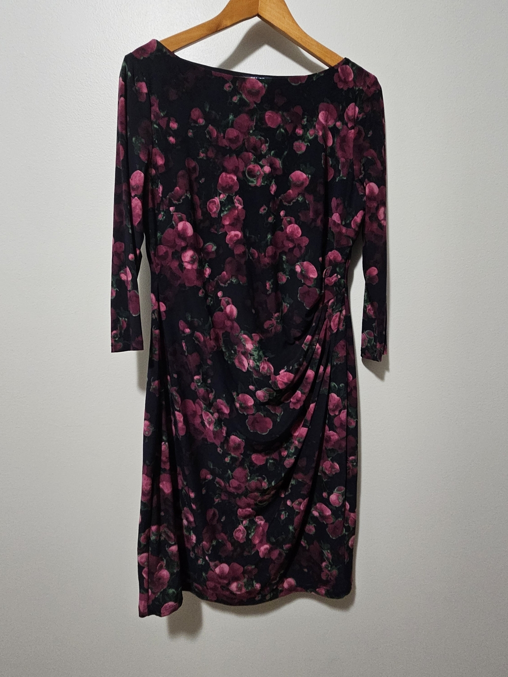 Chaps Black Midi Dress with Fuchsia Floral Print